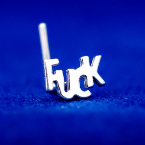FUCK nose stud tiny hand finished sterling silver letters. Special gift. Fuck nose ring. Nose piercing unique. Rude nose stud.