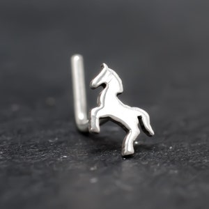 Horse hand cut sterling silver nose stud. Horses lover gift. Tiny nose stud. Silver horse gift. Nose piercing. L-shape post.