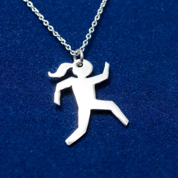 Running girl silver pendant. Jogging pendant. Girl power necklace. Sport silver necklace. Fashionable tiny pendant, gift for fitness lover.