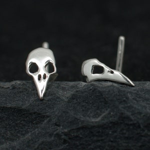 Tiny raven skull hand cut sterling silver nose stud. Raven lover gift. Witch nose stud. Silver raven. Nose piercing unique.