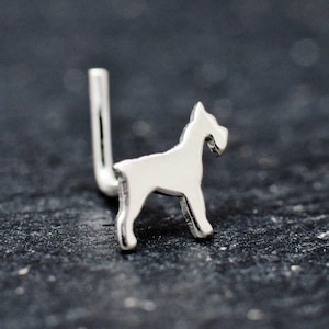 Clou de nez chien Schnauzer géant en argent massif. Puce de nez chien. Cadeau chien. Clou argent Schnauzer géant. Piercing de nez chien.