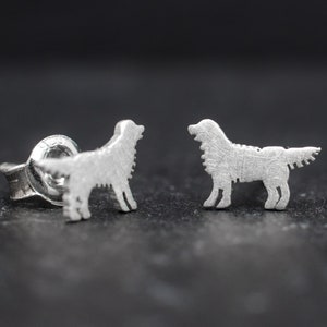 Cute Golden Retriever dogs 925 sterling silver stud earrings. Hand cut tiny dog studs. Dog lovers gift. Silver Golden Retriever studs.