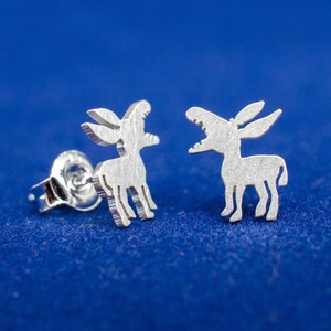 Braying donkeys hand finished sterling silver stud earrings. Animal lovers gift. Tiny donkeys studs. Small donkey silver gift.