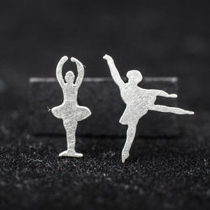 Cute ballerina sterling silver stud earrings Hand cut tiny ballet  dancer Ballet lovers Dance Dancing girl