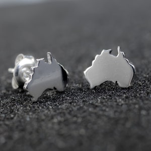 Australia hand cut 925 sterling silver stud earrings. Australian gift. Tiny Australia studs. Australia silhouette. Geographic earrings.