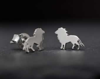Tiny lions sterling silver stud earrings. Hand cut cute cat studs. Lions lover gift. Silver lion silhouette studs. Lion king earrings