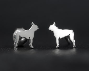 Boston Terrier sterling silver stud earrings. Hand cut tiny dog studs. Boston Terrier lovers gift. Dog lover gift. Boston Terrier studs.