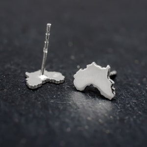 Africa hand finished sterling silver stud earrings. Africa lover gift. Tiny african studs. Africa lovers. Geographic map earrings.