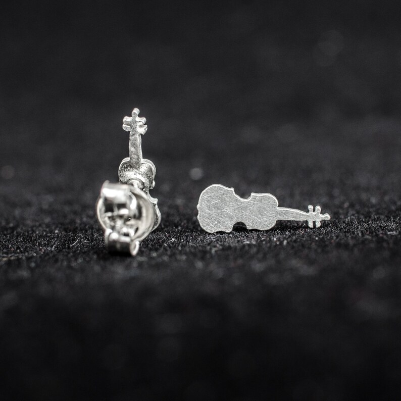 Small violin 925 sterling silver stud earrings. Music lover Etsy