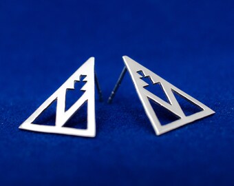 African triangle sterling silver stud earrings. Geometric gift. Silver studs. Ethnic earrings. Minimalist earrings. Statement earrings.