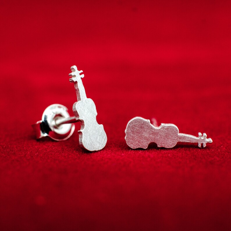 Small violin 925 sterling silver stud earrings. Music lover Etsy