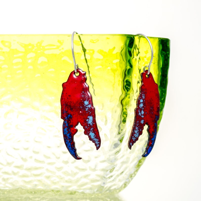 Enamel red crab claws earrings. Funny stunning earrings. Etsy