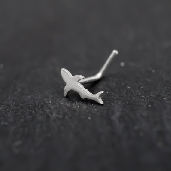 Shark Hand Cut 925 Sterling Silver Nose Stud. Sharks Lover Gift