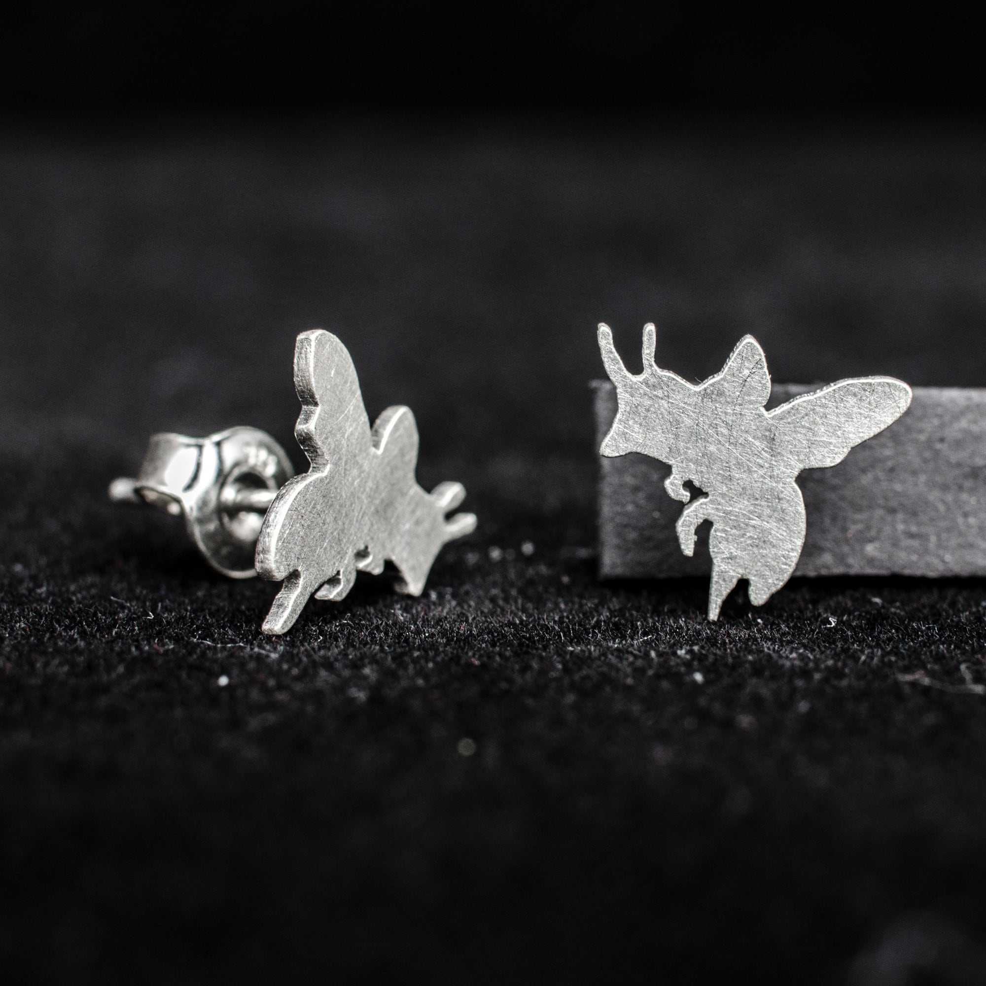Sterling Silver Black Bee Earrings With Crystals