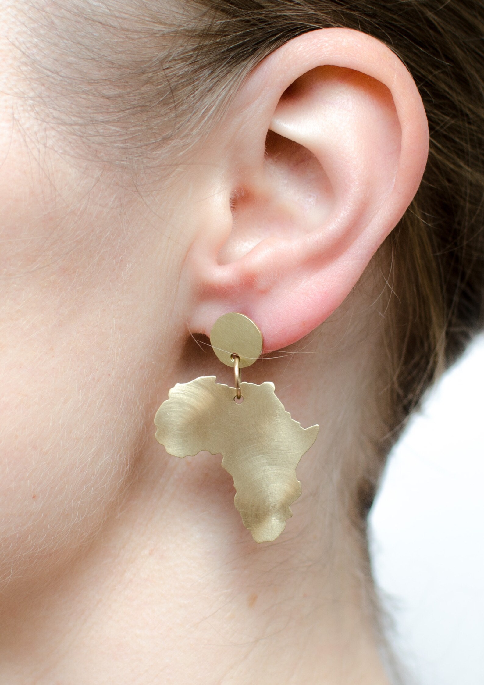 Africa Stud Earrings of Brushed Brass. Golden Africa Earrings. Etsy