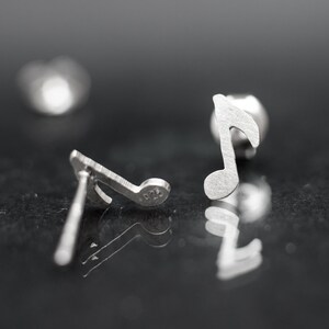 Small 925 sterling silver music notes stud earrings. Music lovers gift. Tiny silver studs. image 4