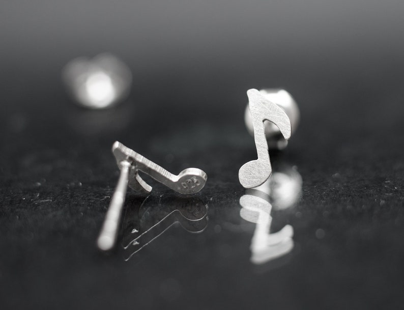 Small 925 sterling silver music notes stud earrings. Music lovers gift. Tiny silver studs. image 4