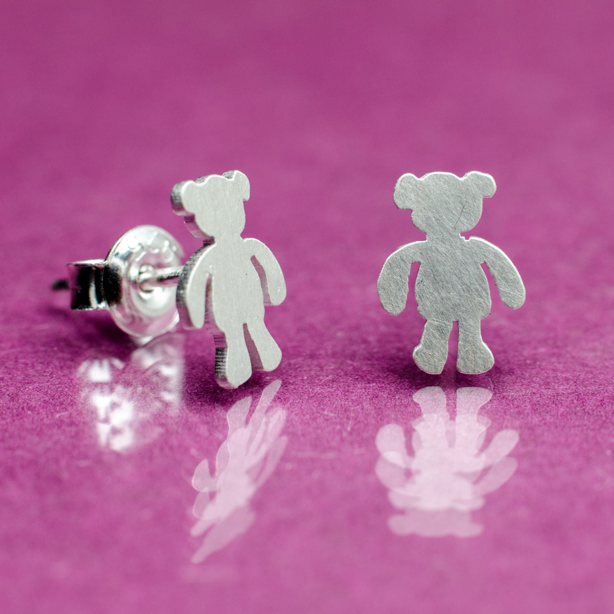 Teddy bears 925 sterling silver earrings. Hand cut tiny silver Etsy