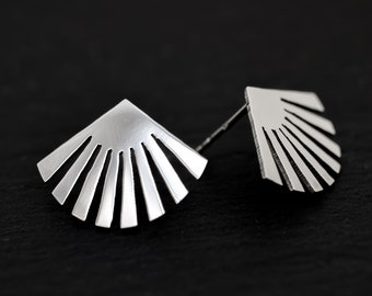 Japan sun sterling silver stud earrings. Geometric gift. Silver studs. Sign earrings. 100% hand cut jewelry. Beautiful minimalist earrings.