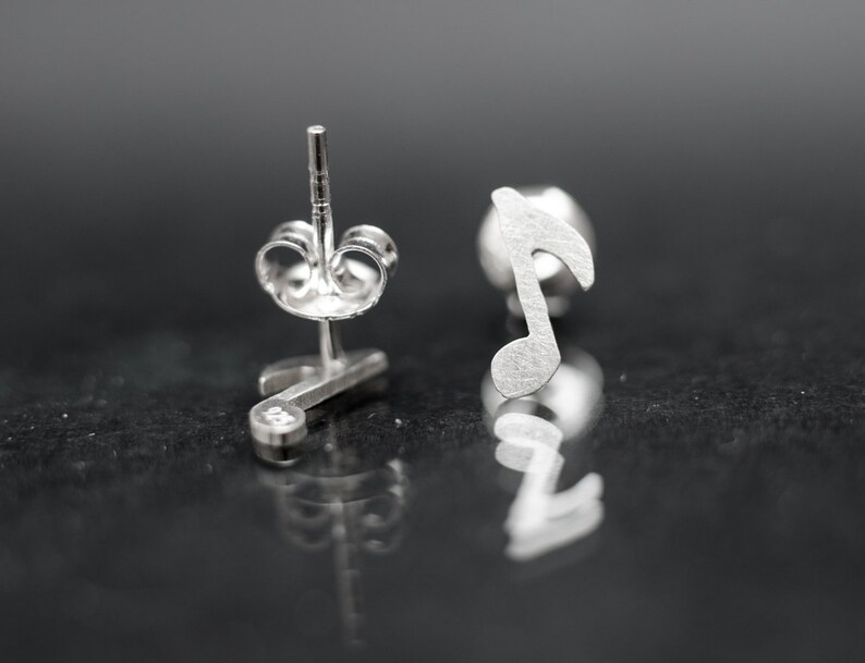 Small 925 sterling silver music notes stud earrings. Music lovers gift. Tiny silver studs. image 6