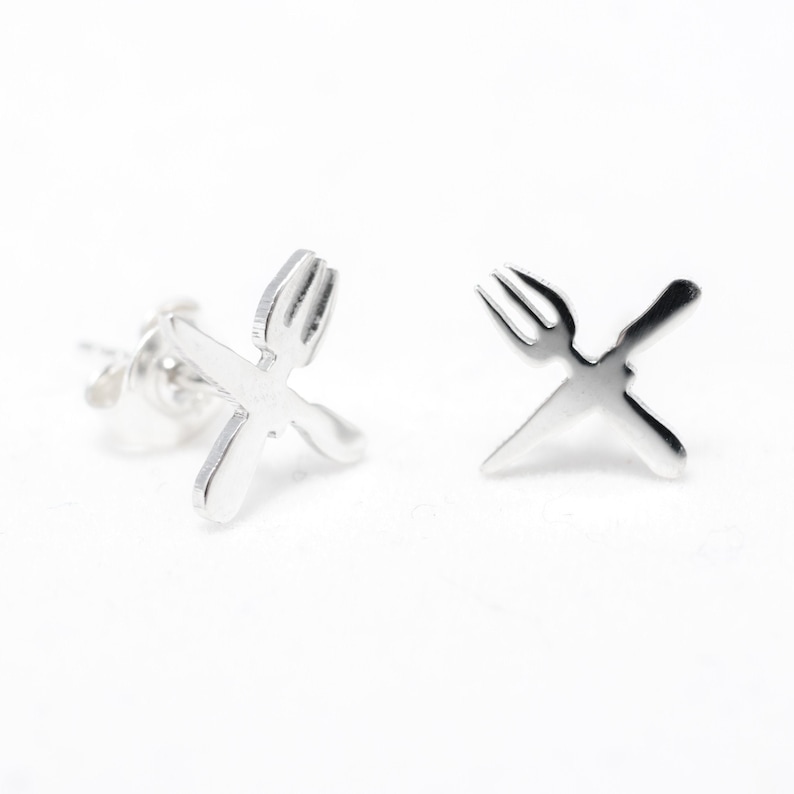 Crossed knife and fork sterling silver stud earrings. Food Etsy