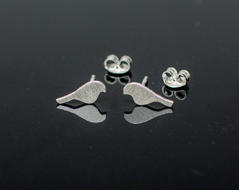 Birds 925 sterling silver stud earrings. Hand cut tiny birds studs. Animal lovers gift. Bird lover gift. Silver gift for her. image 1