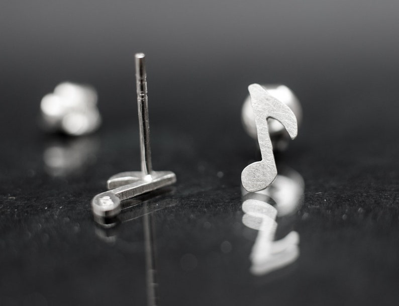 Small 925 sterling silver music notes stud earrings. Music lovers gift. Tiny silver studs. image 5