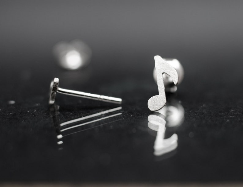 Small 925 sterling silver music notes stud earrings. Music lovers gift. Tiny silver studs. image 3