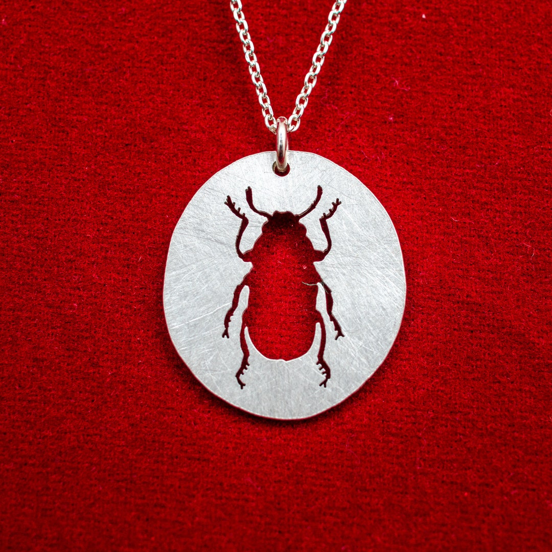 Small Silver Beetle Pendant. Insect Pendant. Beetle Necklace. Tiny ...