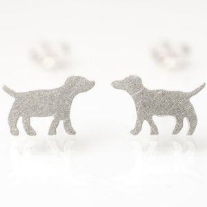 Cute dogs 925 sterling silver stud earrings. Hand cut tiny dog studs. Animal lovers gift.