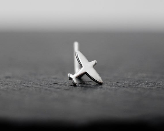 Airplane Hand Cut Sterling Silver Nose Stud. Shiny Tiny Plane Nose Stud. Spitfire Aircraft Lover Gift. Unique Airplane Nose Piercing. Etsy Israel