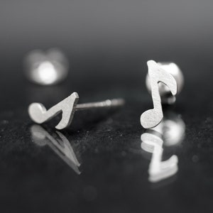 Small 925 sterling silver music notes stud earrings. Music lovers gift. Tiny silver studs. image 2