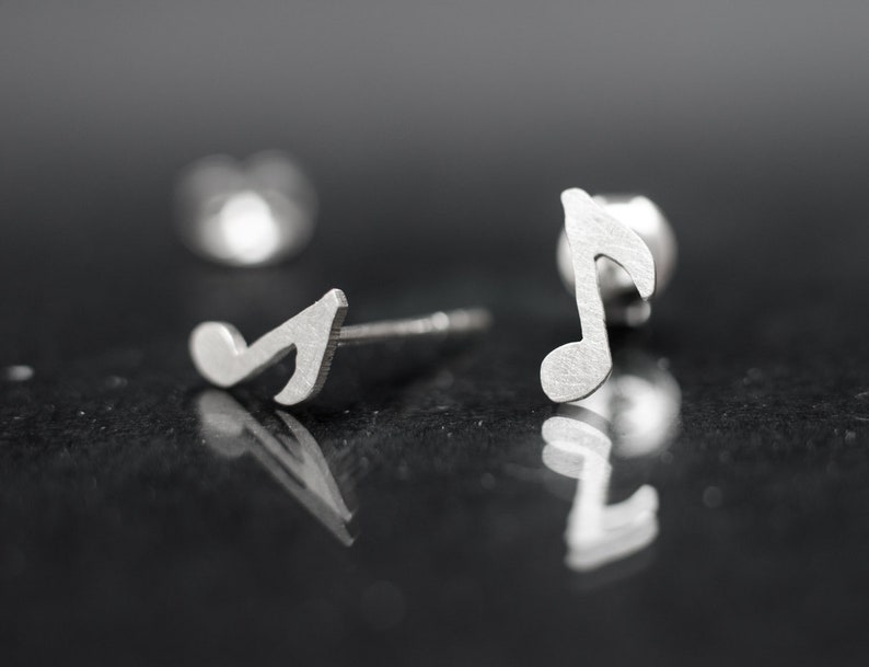 Small 925 sterling silver music notes stud earrings. Music lovers gift. Tiny silver studs. image 2