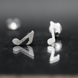 Small 925 sterling silver music notes stud earrings. Music lovers gift. Tiny silver studs. image 1