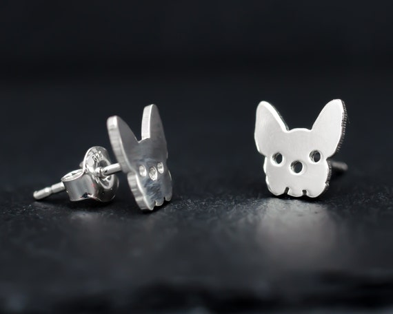 French Bulldog Head 925 Sterling Silver Stud Earrings. Hand Cut Tiny Dog Studs. Dog Lover Gift. Cute Frenchie Head Earrings. Frenchie Studs. Etsy