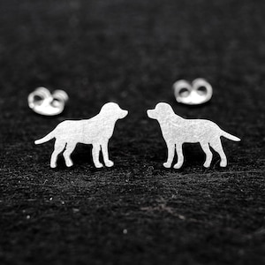 Cute Labrador retriever dogs 925 sterling silver stud earrings. Hand cut tiny dog studs. Dog lovers gift. Silver Labrador studs.