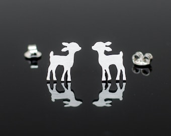 Fawns hand cut 925 sterling silver stud earrings. Animal lovers gift. Tiny deer studs.