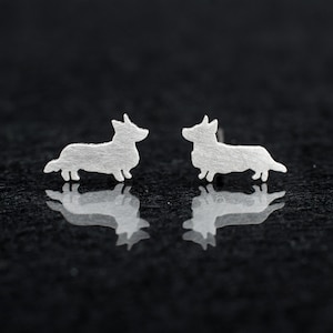 Cute Cardigan Welsh Corgi dogs 925 sterling silver stud earrings. Hand cut tiny dog studs. Animal lovers gift. Corgi studs. Dog studs.