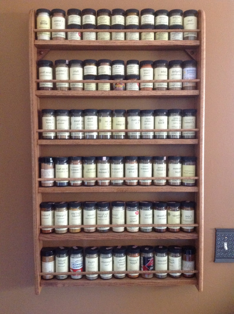 6 Shelf Wall Mounted Oak Spice Rack Etsy