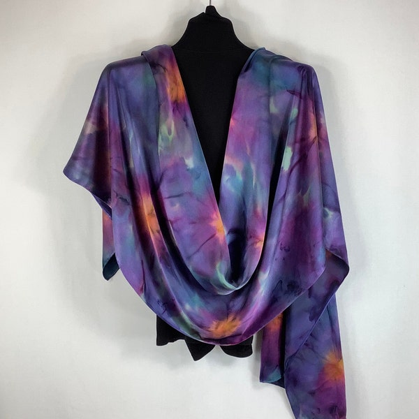 Purple Silk Wrap, Blue Silk Shawl, Abstract Design, Long Silk Wrap, Wedding Wrap