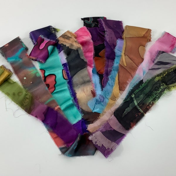 Cinta de seda, pintada a mano, bordes deshilachados crudos, longitudes de 2 yardas, cinta de fieltro, encuadernaciones de Hong Kong, cintas tipo Sari, seda de fieltro Nuno