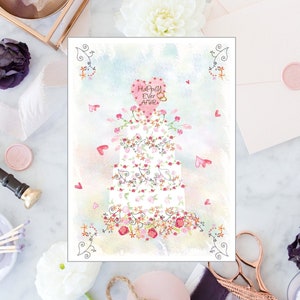 Handmade Wedding Card, Wedding Cake Card | Watercolor Wedding Cake Card | Elegant Handmade Wedding Card | Mr. and Mrs. Wedding Card