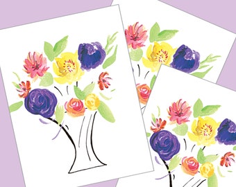 Floral Vase Blank Card Sets, Handmade All Occasion Cards, Thank You Cards