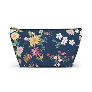 Bolsa de maquillaje azul / Bolsa para accesorios con diseño floral: elegante bolsa de maquillaje, organizador, artículos esenciales para el día a día, regalo para ella, accesorio de viaje