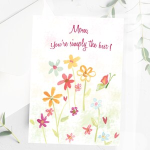 Hand-Glittered Mother&#39;s Day Card: Watercolor Flowers Mom