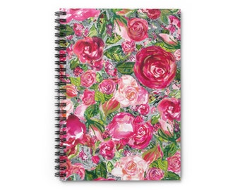 Spiral Notebook with Red Roses | Colorful Notebook | Ruled Lined Notebook | School Notebook | Floral Notebook