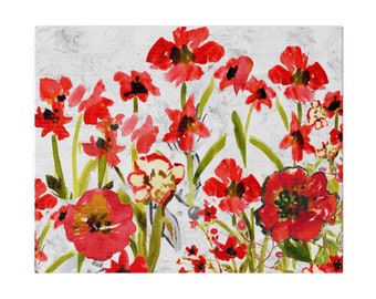 Red Floral Canvas Print: Watercolor Flower Wall Decor Painted Art