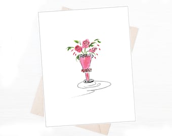 Pink Vase Glittered Note Card Sets | Stationery Blank Note Card Set | Thank You Notes | Colorful Everyday Stationery Set