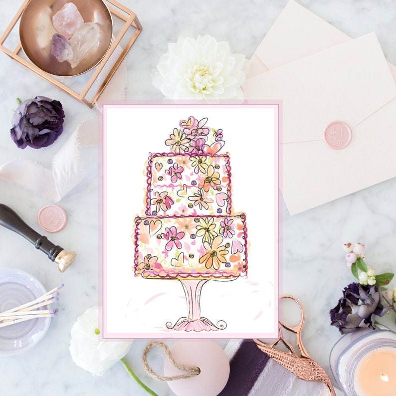 Birthday Cards With Cakes Birthday Cards With Flowers Etsy