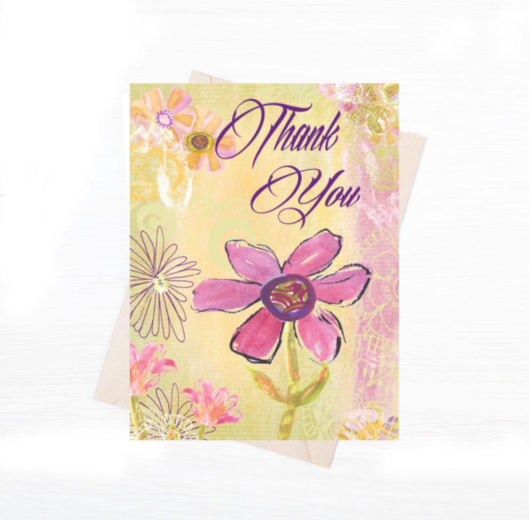 Floral Thank You Card Set: Handmade Glittered Greeting Cards - Etsy